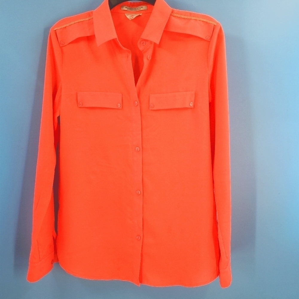 Maison Scotch neon orange lightweight button up blouse